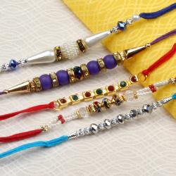 Set Of 5 Rakhis - Five Fancy Color Beads Rakhis for Brothers