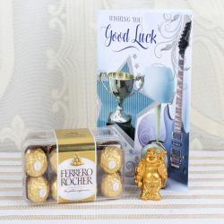 Send Ferrero Rocher Box, Laughing Buddha with Good Luck Card To Karnal