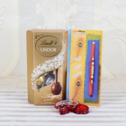 Rakhi Combos For Brothers - Lindt Lindor Assorted Chocolate with Pearl Beads Rakhi