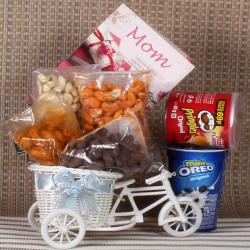 Mothers Day Gift For Mother In Law - Kaju Combo with Chocolates in Designer Basket for Mom