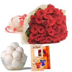 Send Diwali Gift Roses and Rasgulla Diwali Comb To Eluru