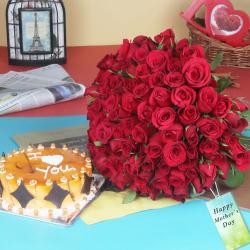 Mothers Day Gifts to Jalandhar - Hundred Red Roses Bouquet with Butterscotch Cake