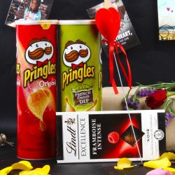 Romantic Gift Hampers for Her - Valentine Special Lindt Chocolate and Pringles Chips Combo
