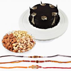 Rakhi With Cakes - Chocolate Cake With Rakhi And Dryfruits