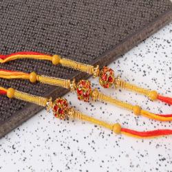 Set Of 3 Rakhis - Triple Diamond Studded Rudraksha Rakhi