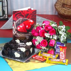 Valentine Flowers with Cake - Valentine Romance Special Gift