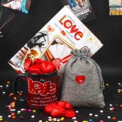 Valentine Mugs and Cushion - Love Mug and Heart Shape Chocolates Valentines Day Gifts