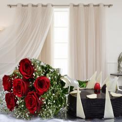 Send Birthday Gift 6 Red Roses Bouquet With Chocolate Cake To Noida