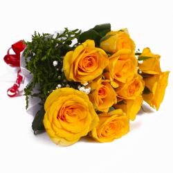 Good Luck Flowers - Bunch of Ten Yellow Roses Tissue Wrapped