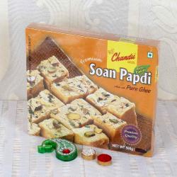 Send Bhai Dooj Gift Bhai Dooj Soan Papdi with Tikka Hamper To Bagalkot