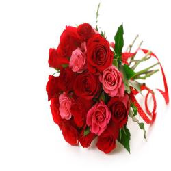 New Born Flowers - Lovely 16 Red And Pink Roses Bouquet