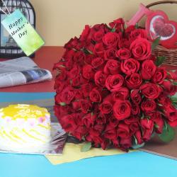 Mothers Day Gifts to Baroda - Red Roses Bouquet with Pineapple Cake