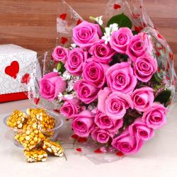 Makar Sankranti - Bengal Gram Chikki with Pink Roses Bouquet