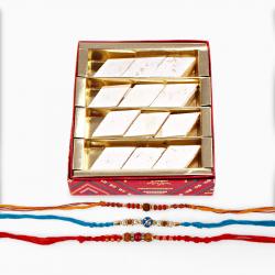 Divine Rakhis - Kaju Katli and Set of Three Rakhi