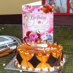 Same Day Cakes Delivery - Eggless Butterscotch Cake with Birthday Greeting Card