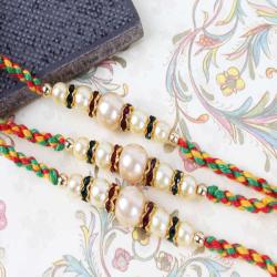 Set Of 3 Rakhis - Three Pretty Pearl Rakhi Combo