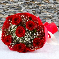Anniversary Gifts for Him - Bouquet of Six Red Roses with Tissue Wrapping