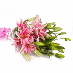 Corporate Flowers - 10 Stem of Pink Lilies Hand Tied Bunch