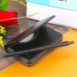 Wallet - Artifical Black Lether Business Card Holder with Matte Black Pen