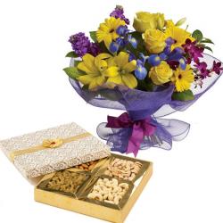 Engagement Gifts for Friend - Flowers and Dryfruit Box