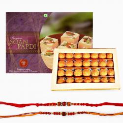 Send Rakhi Gift Set Of Two Rakhi with Sweets To Delhi