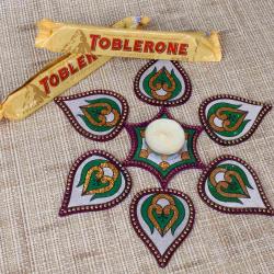 Diwali Gift Ideas - Toblorone Chocolate with Modak Shape Artificial Rangoli