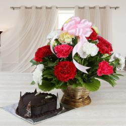 Indian Sarees - Chocolate Truffle Cake with Mixed Carnations Basket