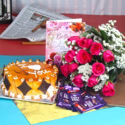 Cakes with Flowers - Dairy Milk Chocolates  Love Token for Your Birthday