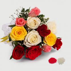 12 Multi Color Roses Bouquet for Bhaidooj Gift