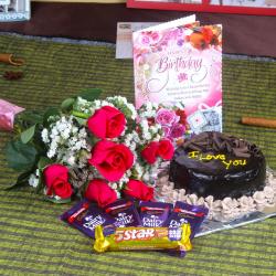 Flower Hampers for Her - Eggless Cake with Birthday Cake Combo