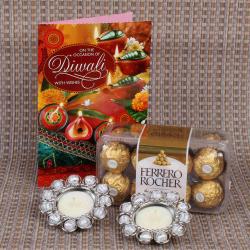 Diwali Gift Ideas - Fererro Rocher Chocolates with Designer Tealight Diyas