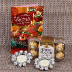 Diwali Greeting Cards - Fererro Rocher Chocolates with Designer Tealight Diyas