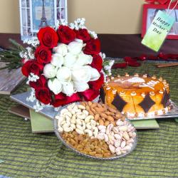 Mothers Day Gifts to Mangalore - Butterscotch Cake with Mixed Dryfruits and Roses Bouquet
