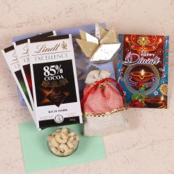 Diwali Chocolates - Diwali Special Gift Box of Lindt Chocolates with Kaju Katli