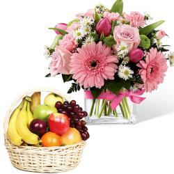 Flowers with Fruits - Deluxe Fruit and Flowers Vase