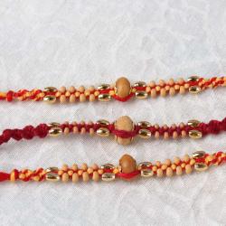 Set Of 3 Rakhis - Combo of Three Wooden Beads Rakhis