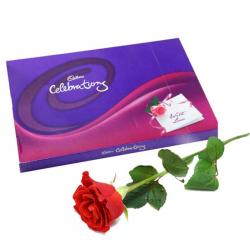 Cadbury Celebration Chocolate Pack with Single Red Rose