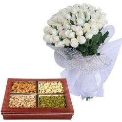 Flowers with Dry Fruits - Gorgeous Bunch Of White Roses