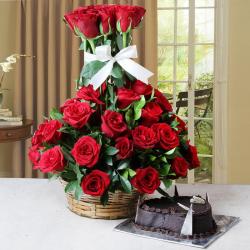 Gift Hampers Express Delivery - Arrangement of Fifty Red Roses with Heart Shape Cake