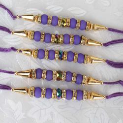 Set Of 5 Rakhis - Five Shiny Crystal and Colorful Beads Rakhi