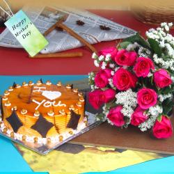 Mothers Day Gifts to Jalandhar - Lovely Gift of Twelve Pink Roses with Butterscotch Cake on Mothers Day