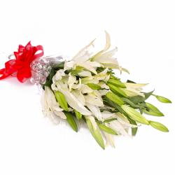 Gifts for Husband - Five Stem of White Lilies in Cellophane Wrapping