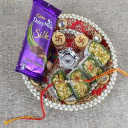 Rakhi With Puja Thali - Complete Puja Thali Sweet and Chocolate Combo