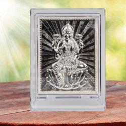 House Warming Gifts for Men - Silver Plated Acrylic Goddess Laxmi Square Frame