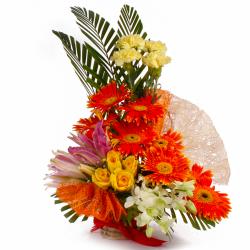 Long Size Flowers Arrangement - Lovely Seasonal Exotic Flowers Basket