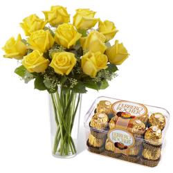 Gifts for Son - Yellow Roses And Ferrero Chocolates