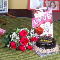 Valentine Day Express Gifts Delivery - Hamper for Sweet Couple of Flowers and Cake