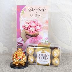 Chocolates Collection - Laughing Buddha with Ferrero Box and Birthday Card for Wife