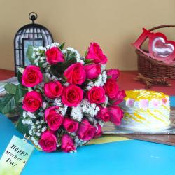 Mothers Day Gifts to Delhi - Exclusive Pink Roses and Pineapple Cake Gift for Mothers