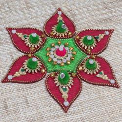 Anniversary Home Decor - Royal Rangoli of Small Bells and Mirror studded with Mini Pompom Design